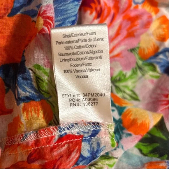 Hale Bob Top Lucinda Pink Orange Blue Floral Bell Sleeve Boho Resort Blouse M - Picture 14 of 15